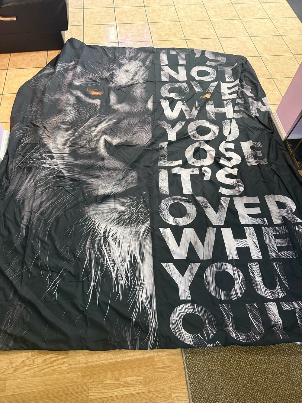 Black Lion Graphic Duvet Cover with Motivational Text